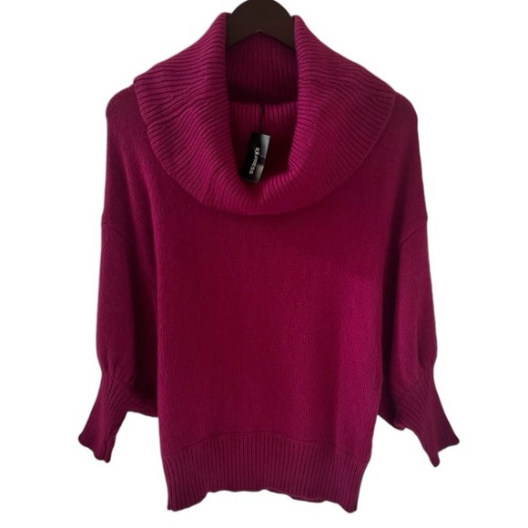 Express Deep Pink Cowl Neck 3/4 Sleeve Angora Blend Sweater Size Small - Picture 3 of 5